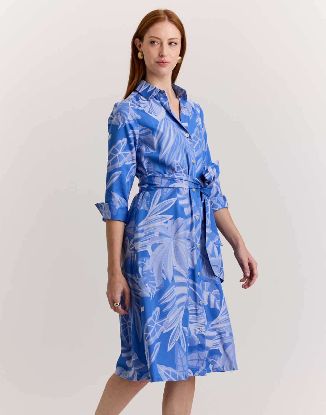 Tamron 3/4 Sleeve Leaf Motif Jacquard Dress