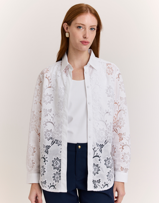 Halsey Long Sleeve Floral Motif Lace Shirt