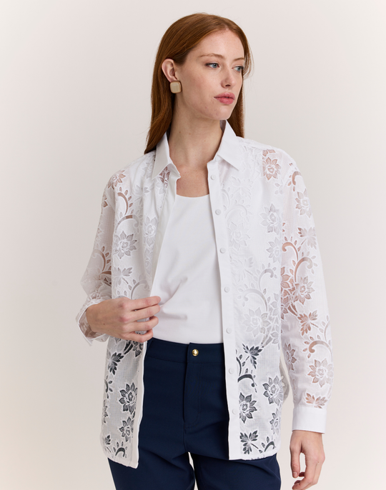 Halsey Long Sleeve Floral Motif Lace Shirt