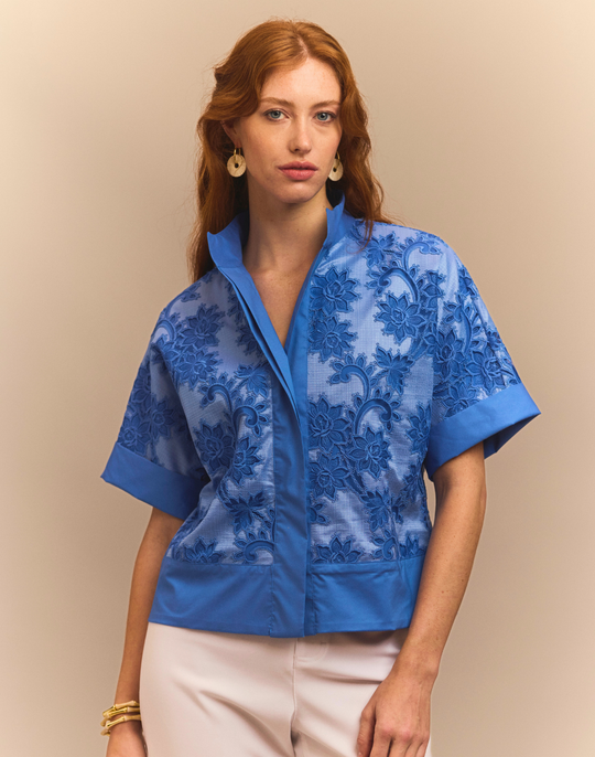 Carine Elbow Sleeve Floral Motif Lace Shirt Jacket