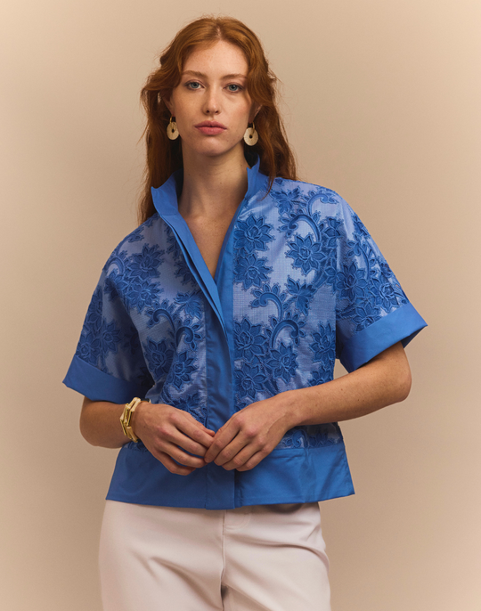 Carine Elbow Sleeve Floral Motif Lace Shirt Jacket