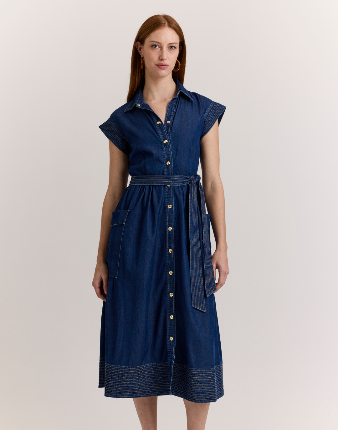 Annabelle Short Sleeve Dark Wash Denim Dress Dark Wash / S Annabelle Short Sleeve Dark Wash Denim Dress Dark Wash / S