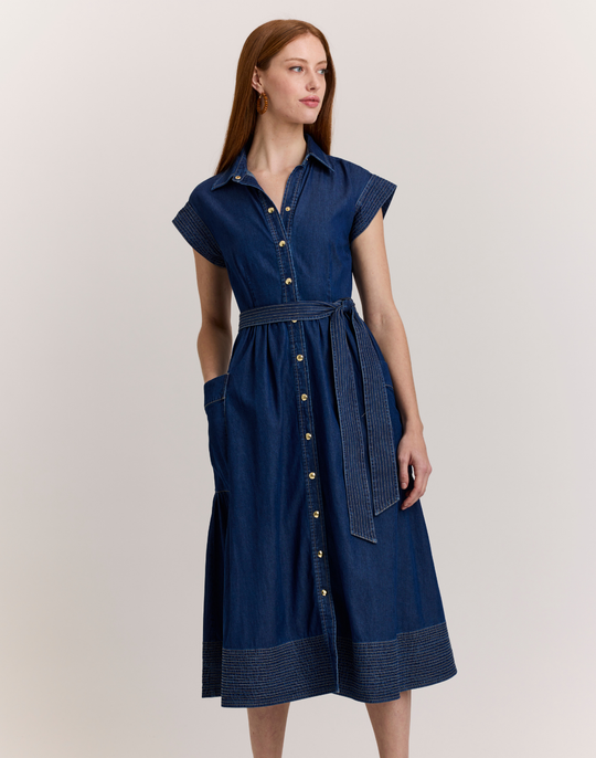 Annabelle Short Sleeve Dark Wash Denim Dress Dark Wash / S Annabelle Short Sleeve Dark Wash Denim Dress Dark Wash / S