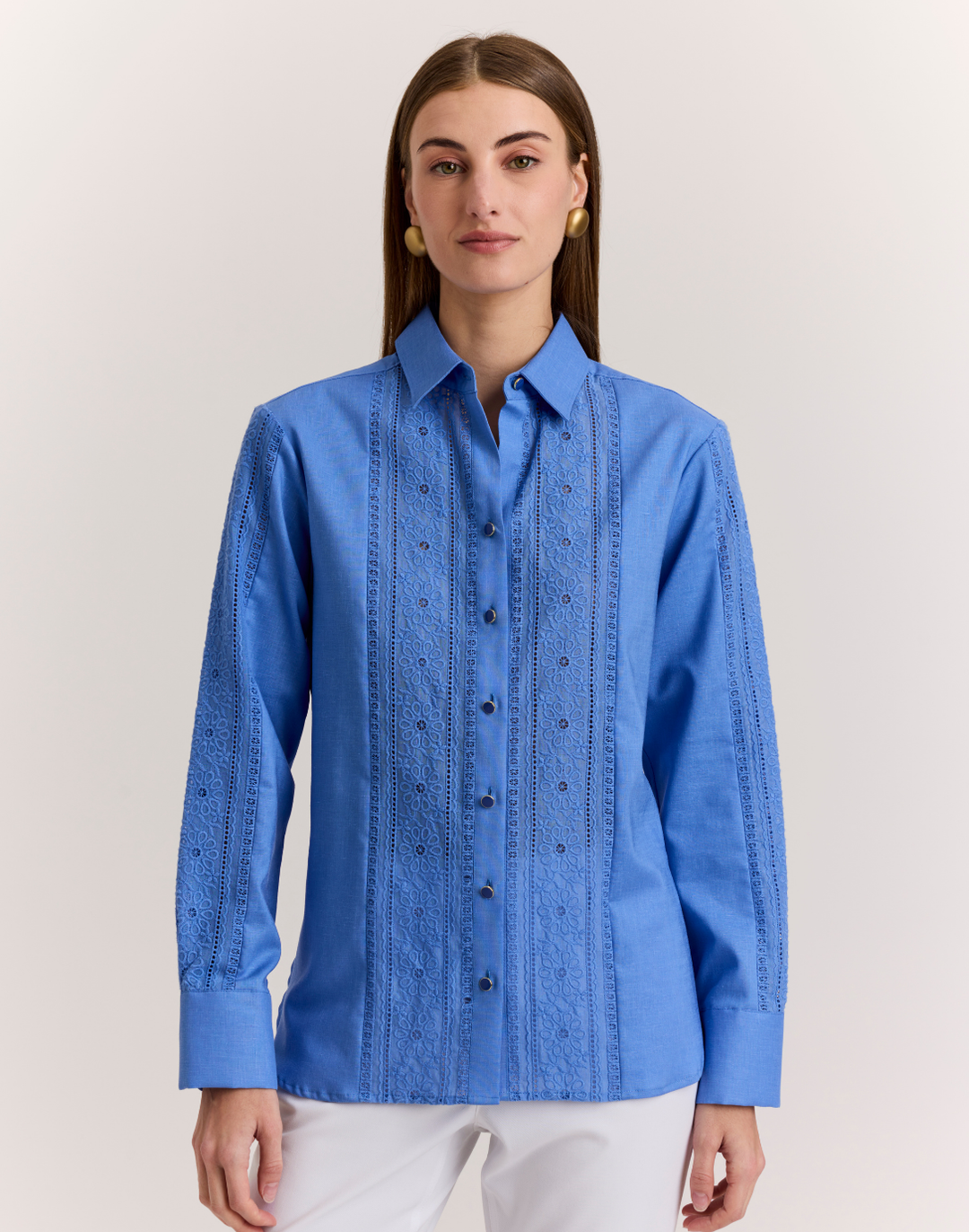 Margot Long Sleeve Lace Trim Linen Shirt
