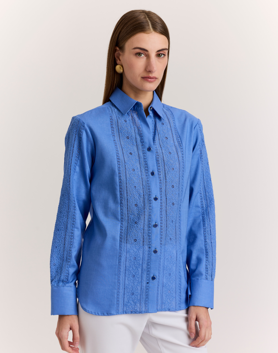 Margot Long Sleeve Lace Trim Linen Shirt