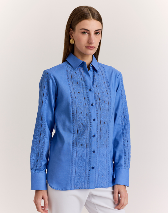 Margot Long Sleeve Lace Trim Linen Shirt