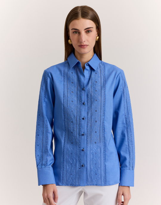 Margot Long Sleeve Lace Trim Linen Shirt