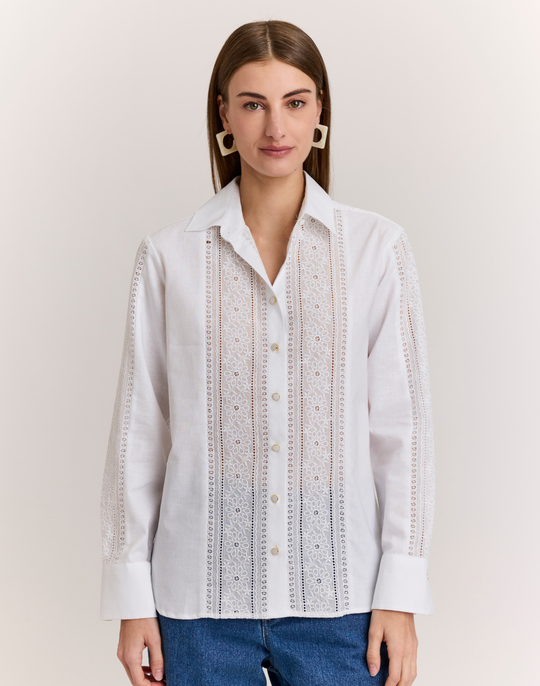 Margot Long Sleeve Lace Trim Linen Shirt