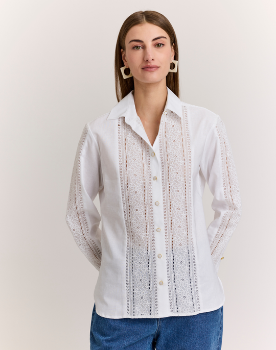 Margot Long Sleeve Lace Trim Linen Shirt