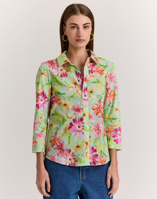 Lizette 3/4 Sleeve Green Floral Print Top