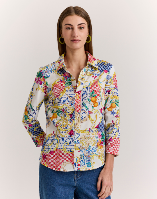 Lizette 3/4 Sleeve Amalfi Print Top