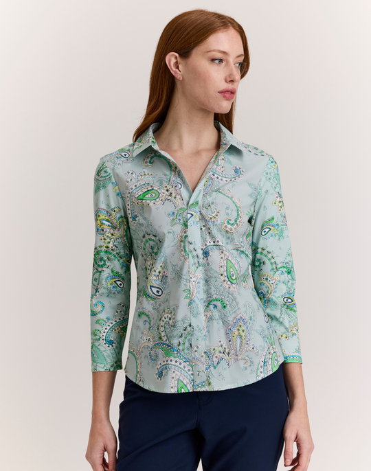 Lizette 3/4 Sleeve Dainty Paisley Print Top