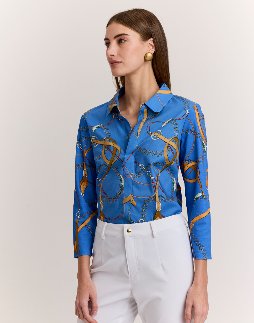 Lizette 3/4 Sleeve Chain Medley Print Top