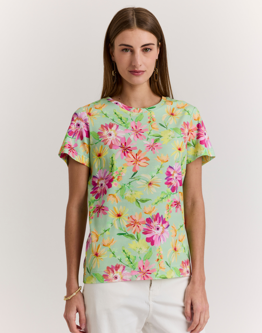 Great Short Sleeve Green Floral Printed Tee