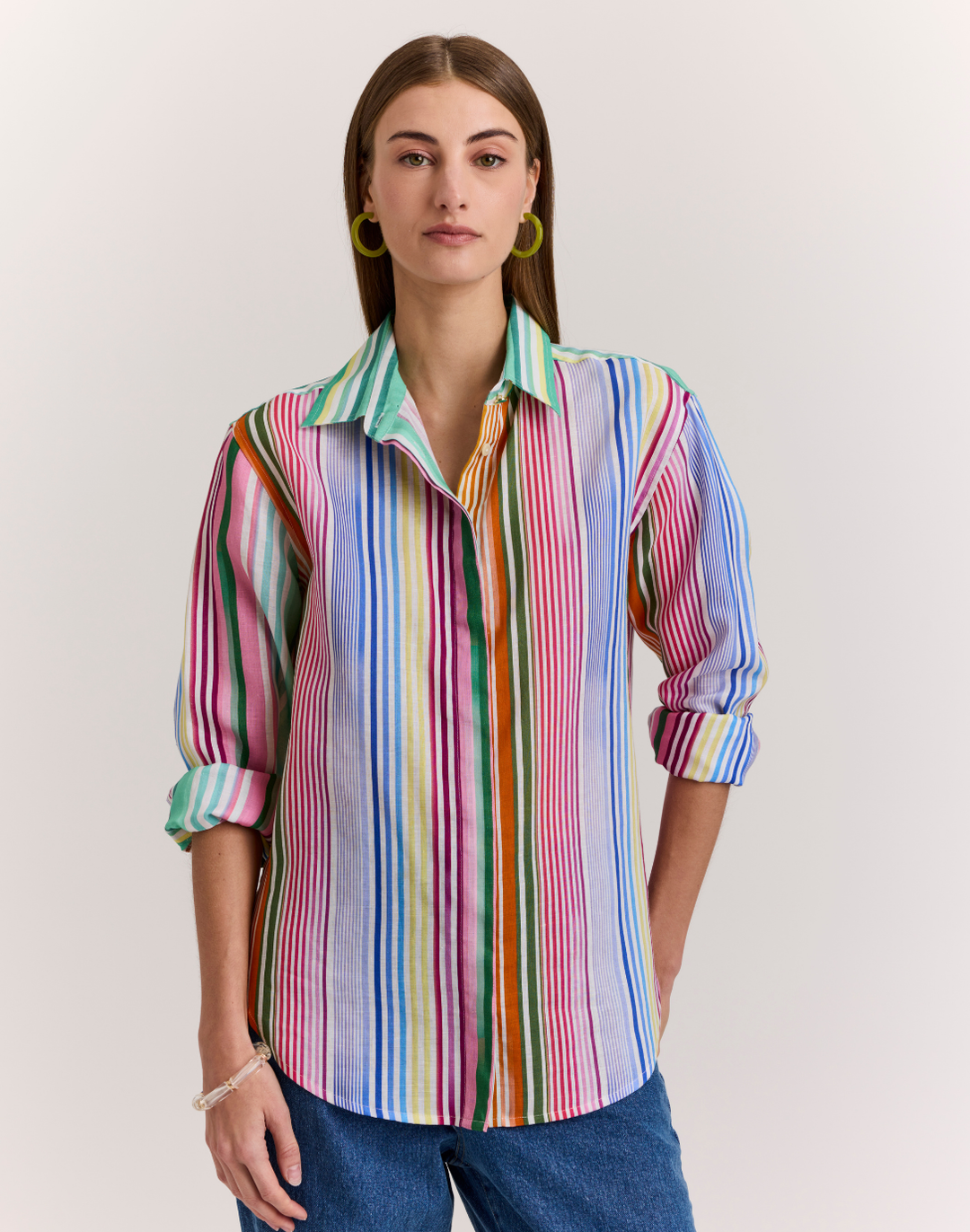 Halsey Long Sleeve Multi Linen Stripe Shirt