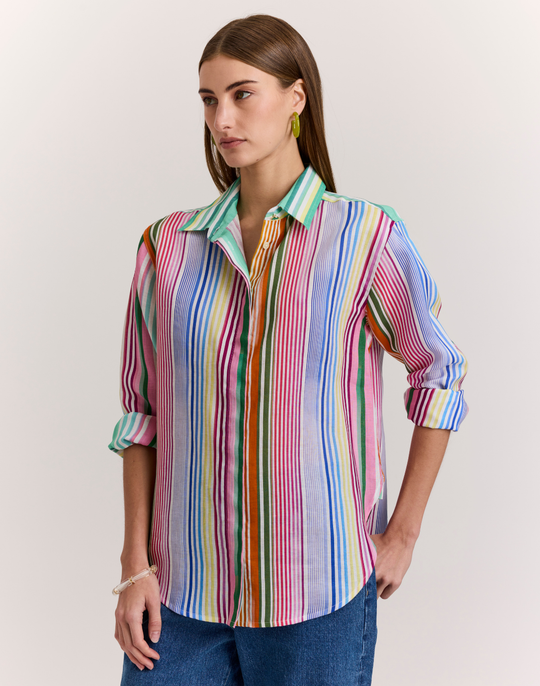 Halsey Long Sleeve Multi Linen Stripe Shirt
