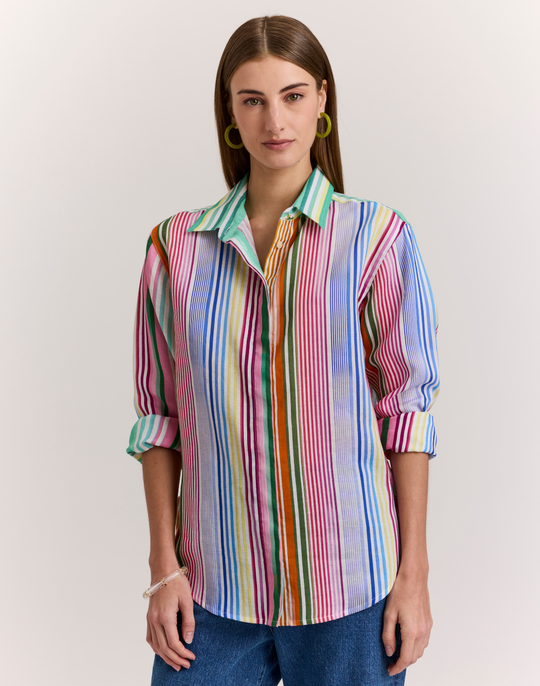 Halsey Long Sleeve Multi Linen Stripe Shirt
