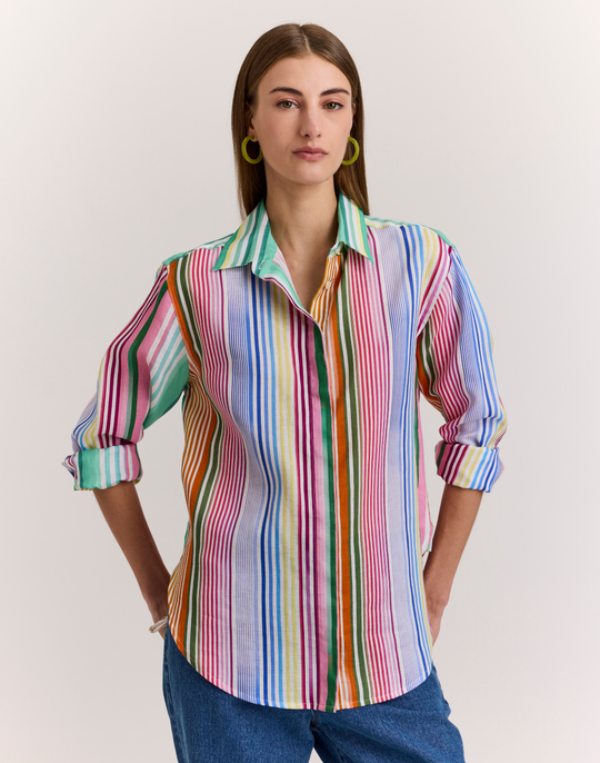 Halsey Long Sleeve Multi Linen Stripe Shirt