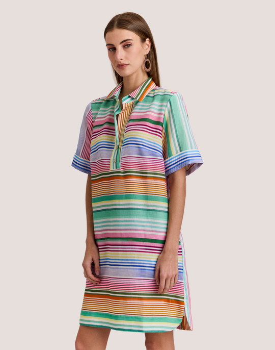 Aileen Short Sleeve Multi Linen Stripe Dress