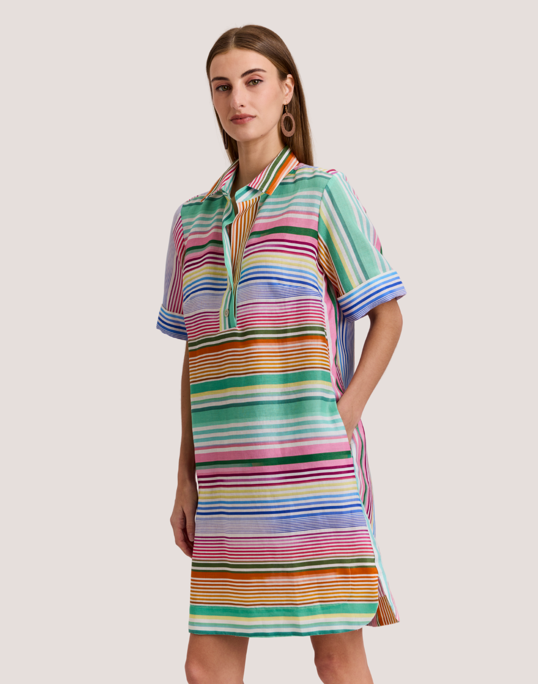 Aileen Short Sleeve Multi Linen Stripe Dress