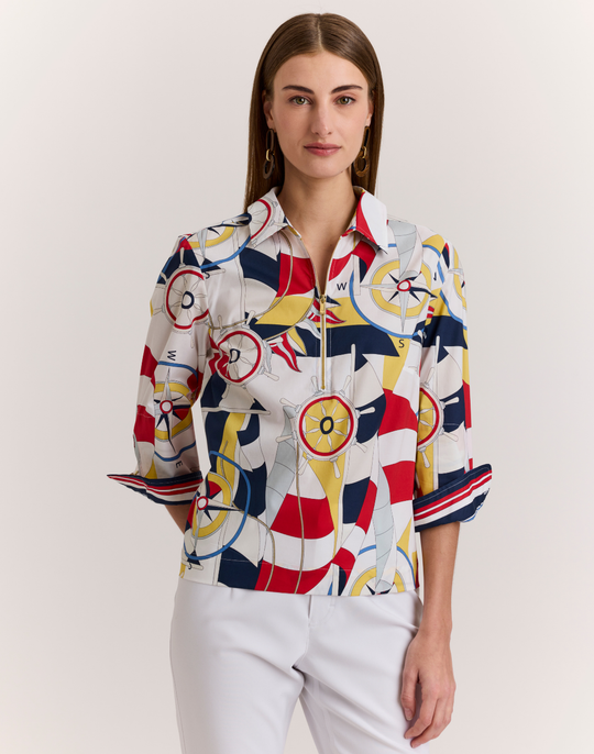 Alessa 3/4 Sleeve Nautical Print Top