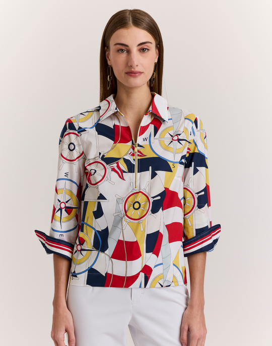 Alessa 3/4 Sleeve Nautical Print Top