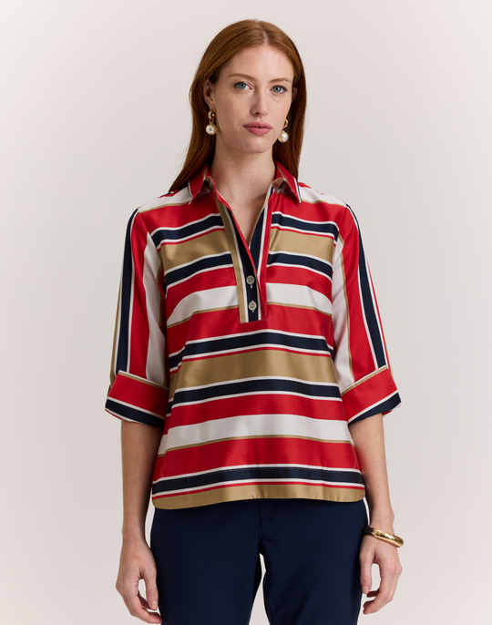 Aileen 3/4 Sleeve Nautical Stripes Top