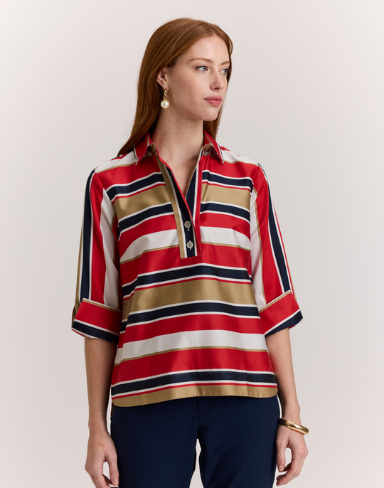 Aileen 3/4 Sleeve Nautical Stripes Top