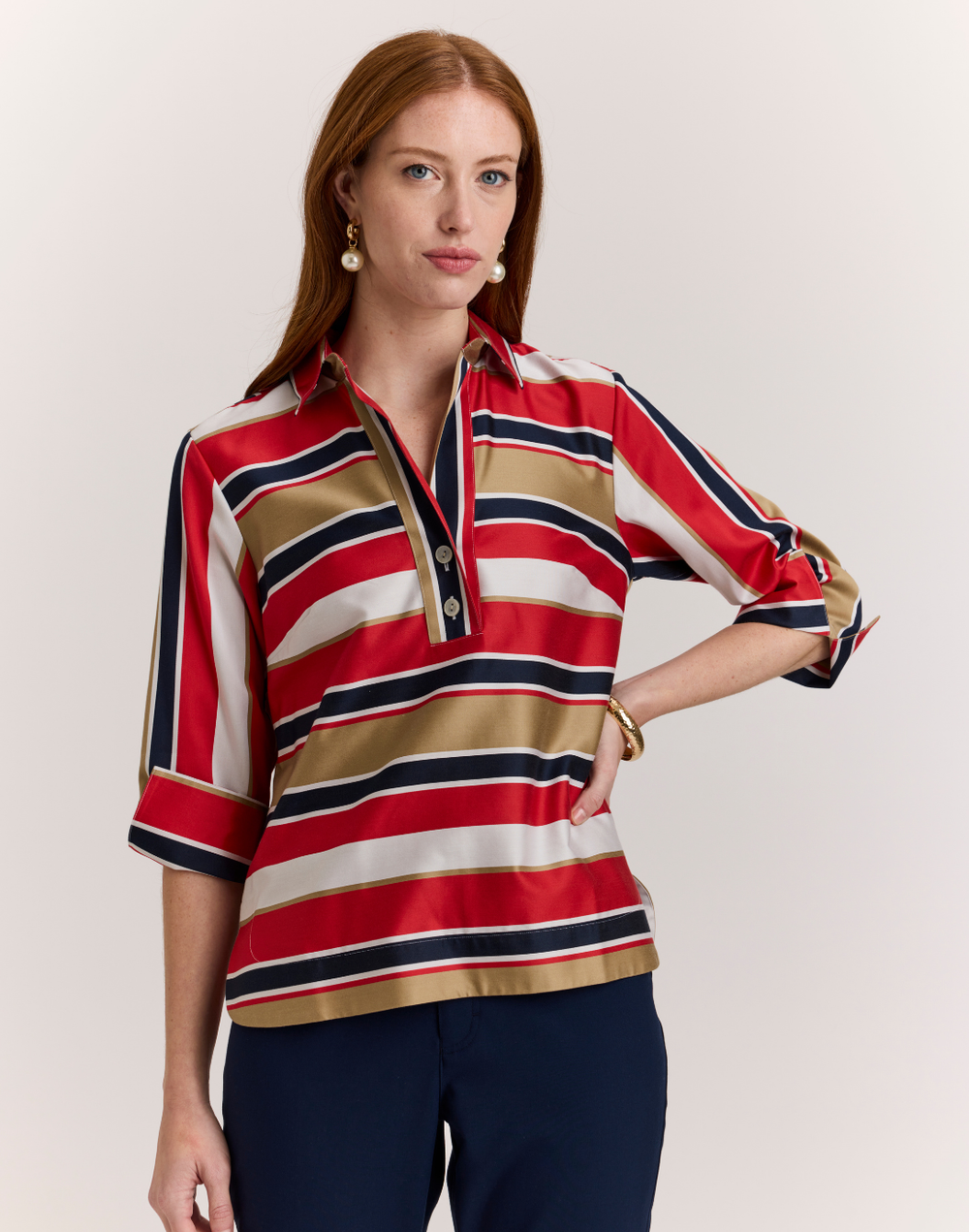 Aileen 3/4 Sleeve Nautical Stripes Top