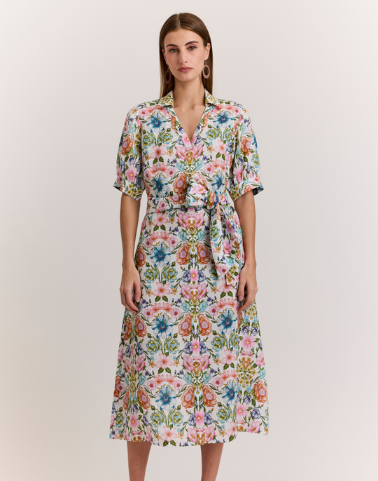 Luca Elbow Sleeve Botanique Linen Print Dress