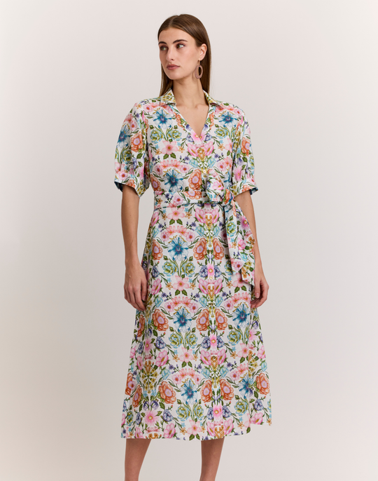 Luca Elbow Sleeve Botanique Linen Print Dress
