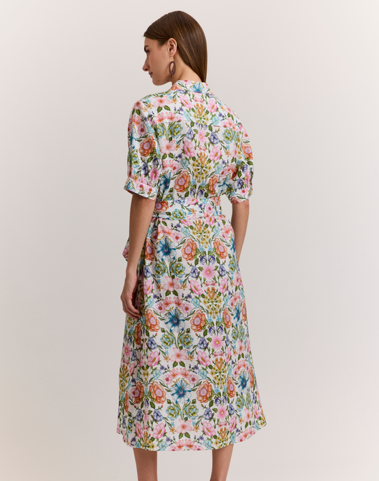 Luca Elbow Sleeve Botanique Linen Print Dress