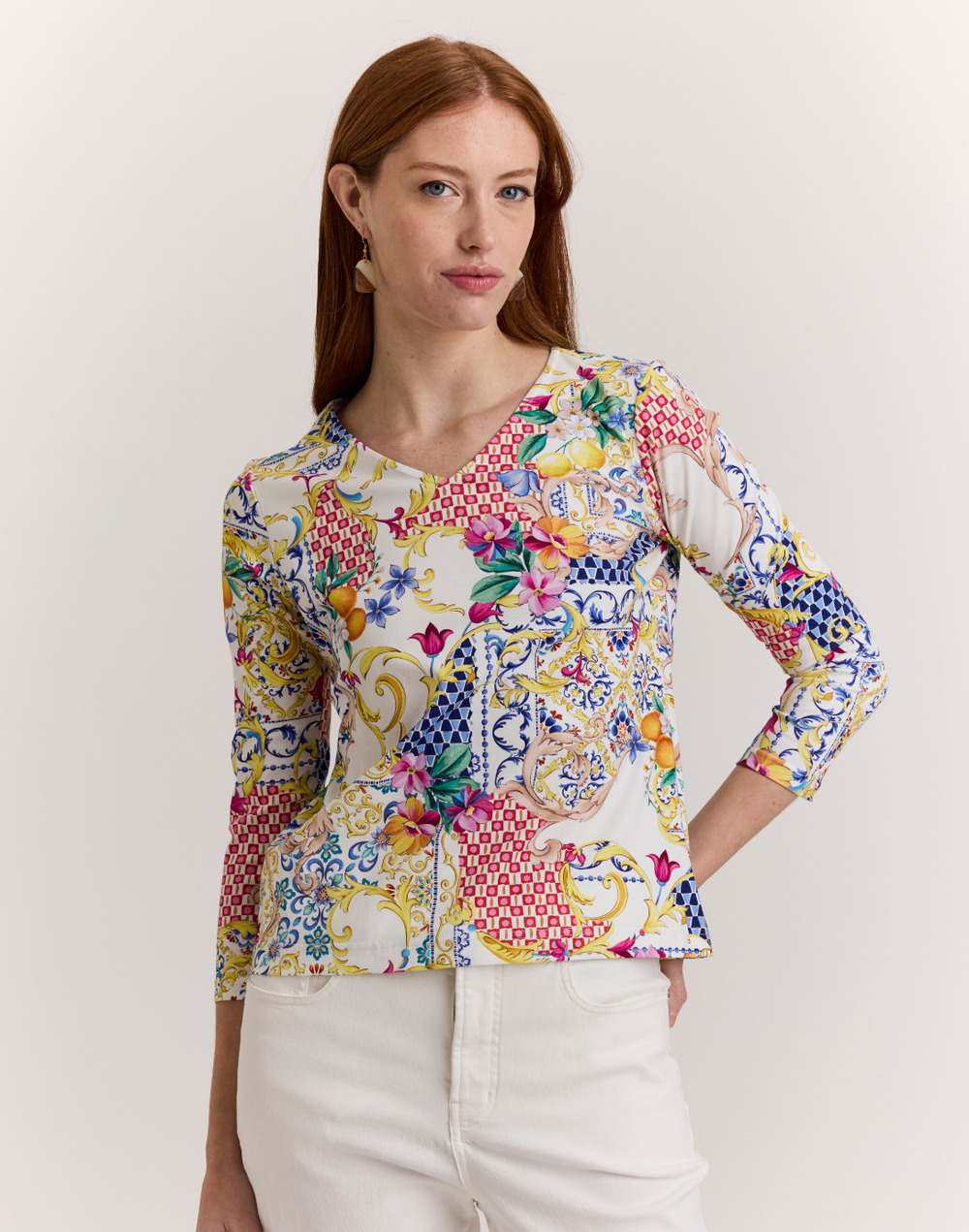 Renee 3/4 Sleeve Amalfi Print Knit Top