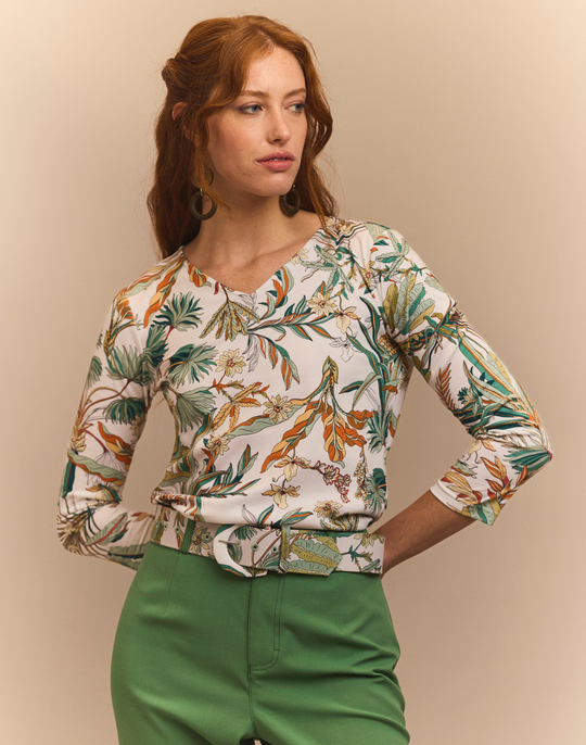 Renee 3/4 Sleeve Amazonian Print Knit Top