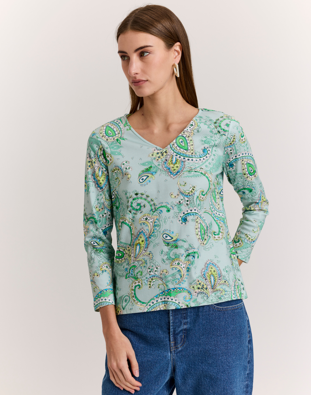 Renee 3/4 Sleeve Dainty Paisley Print Knit Top