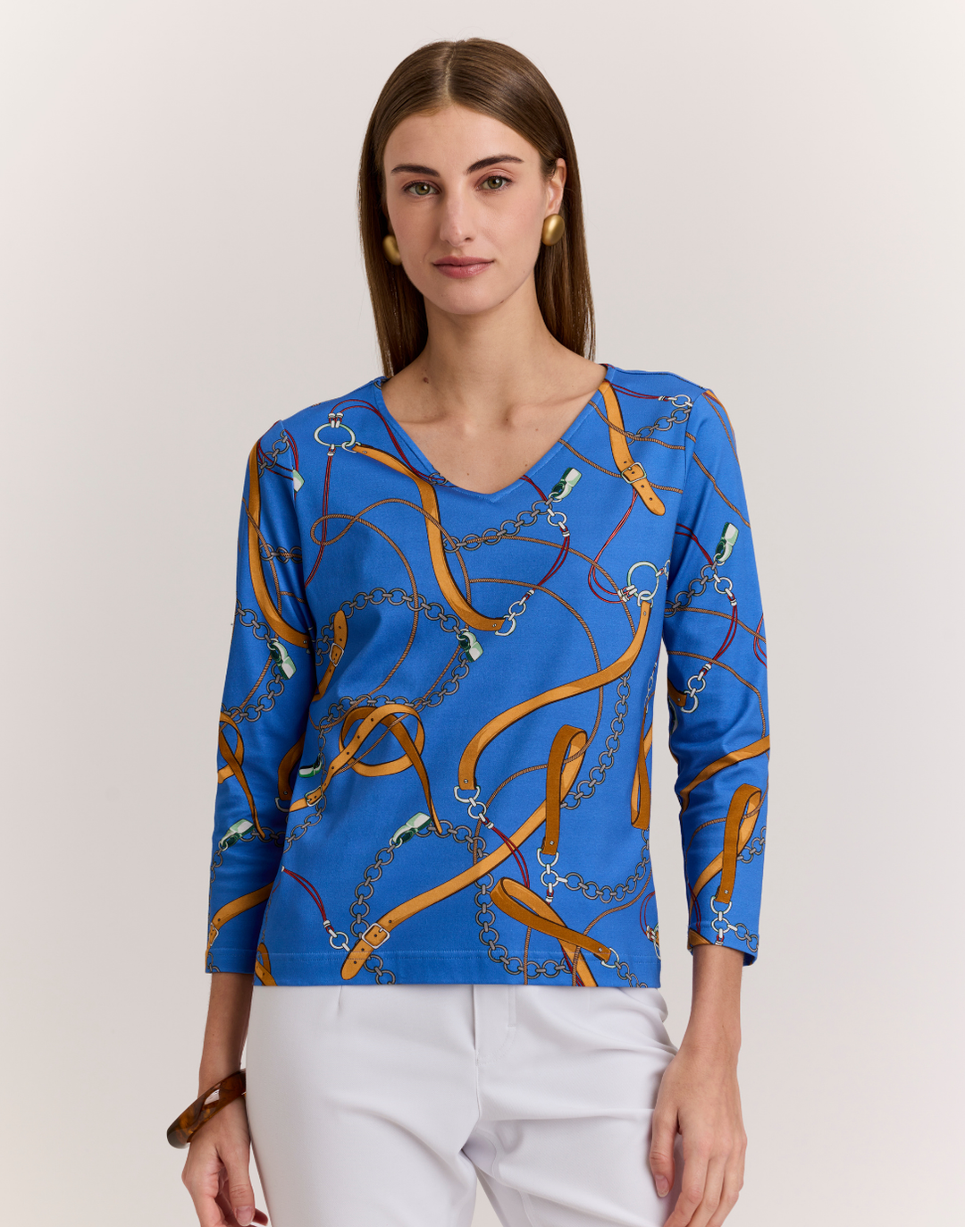Renee 3/4 Sleeve Chain Medley Printed Knit Top