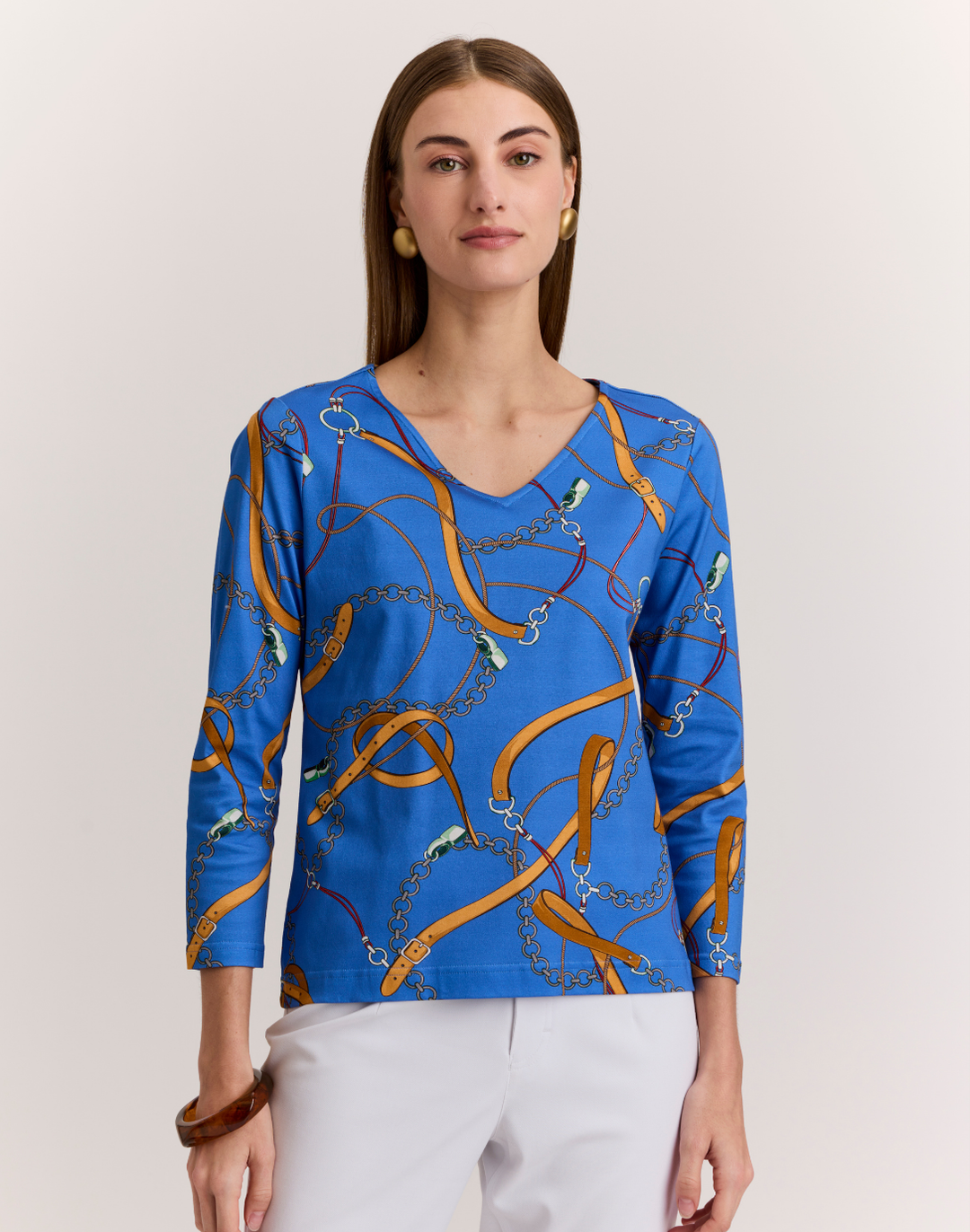 Renee 3/4 Sleeve Chain Medley Printed Knit Top