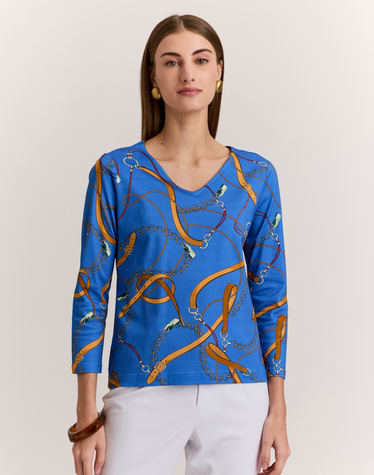 Renee 3/4 Sleeve Chain Medley Printed Knit Top