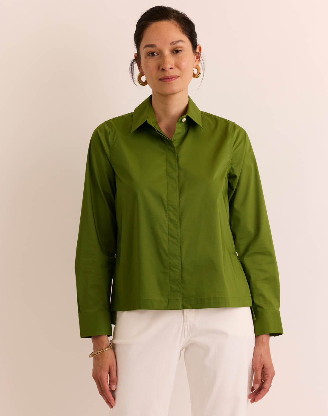 Loni Long Sleeve Side Button Shirt Army Green / XS