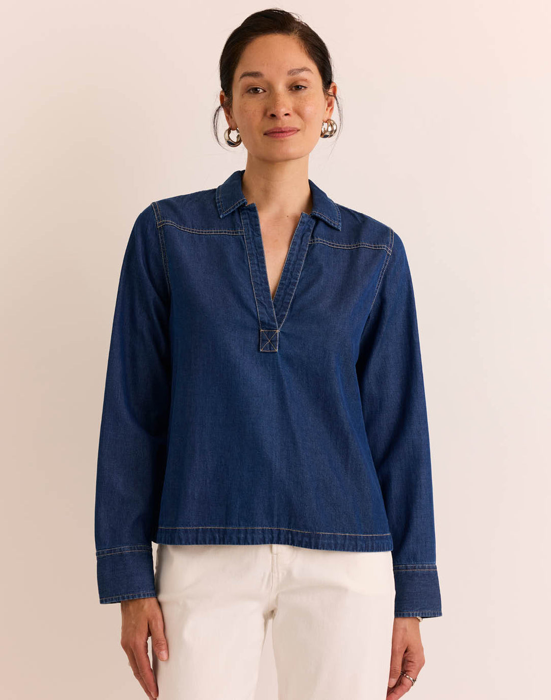 Monica Long Sleeve Dark Wash Denim Top