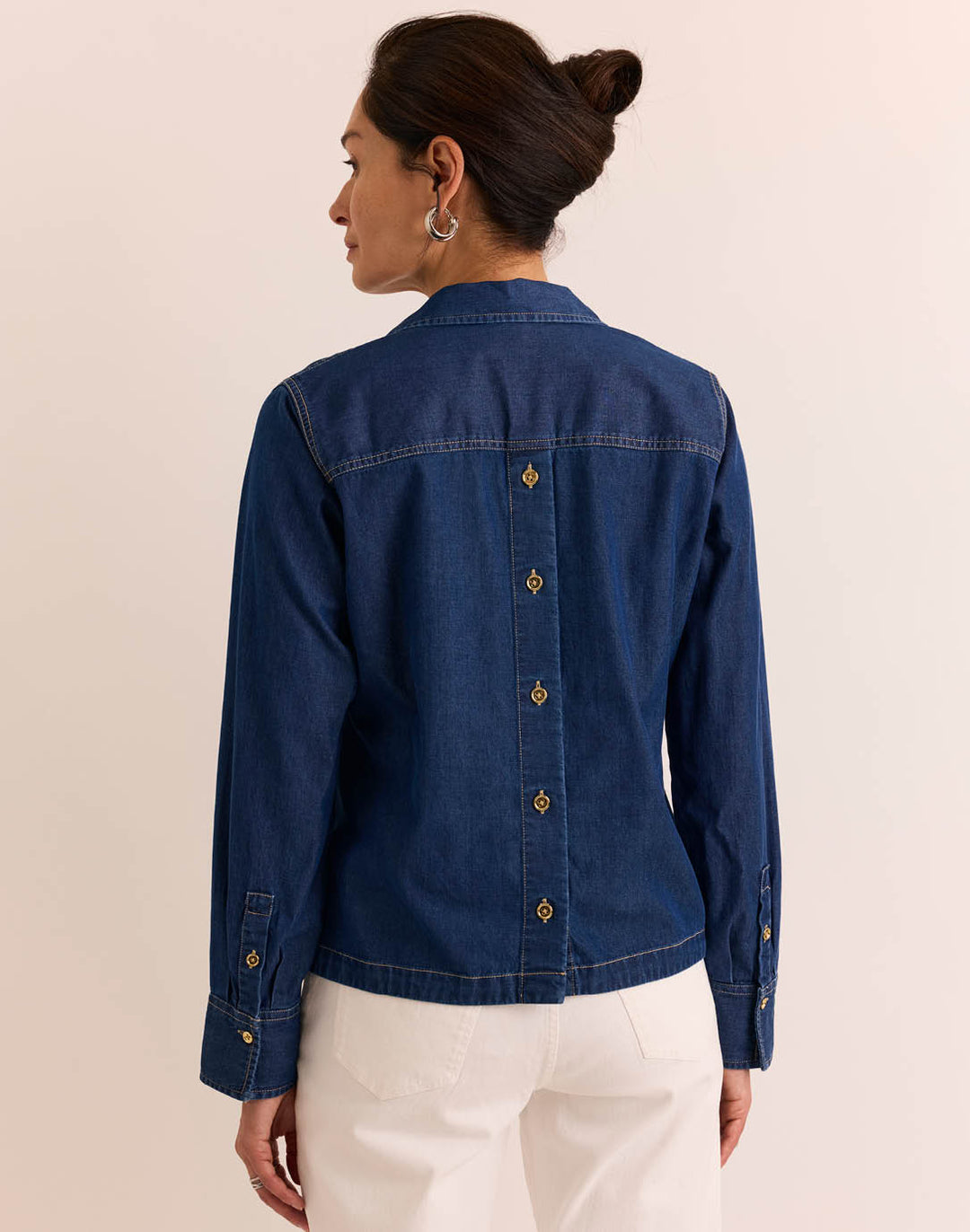 Monica Long Sleeve Dark Wash Denim Top