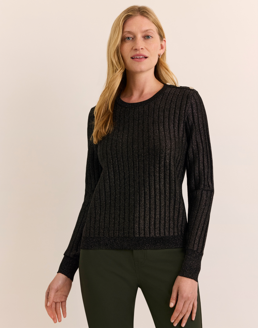 Amber Long Sleeve Shoulder Button Lurex Sweater