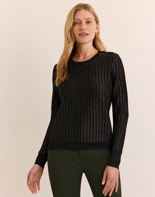 Amber Long Sleeve Shoulder Button Lurex Sweater