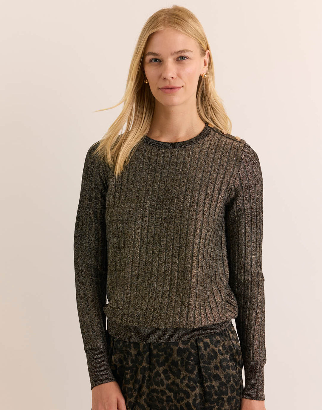 Amber Long Sleeve Shoulder Button Lurex Sweater