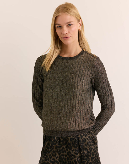 Amber Long Sleeve Shoulder Button Lurex Sweater