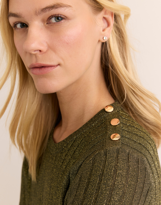Amber Long Sleeve Shoulder Button Lurex Sweater