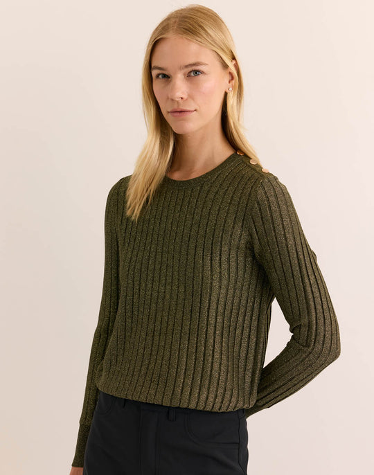 Amber Long Sleeve Shoulder Button Lurex Sweater