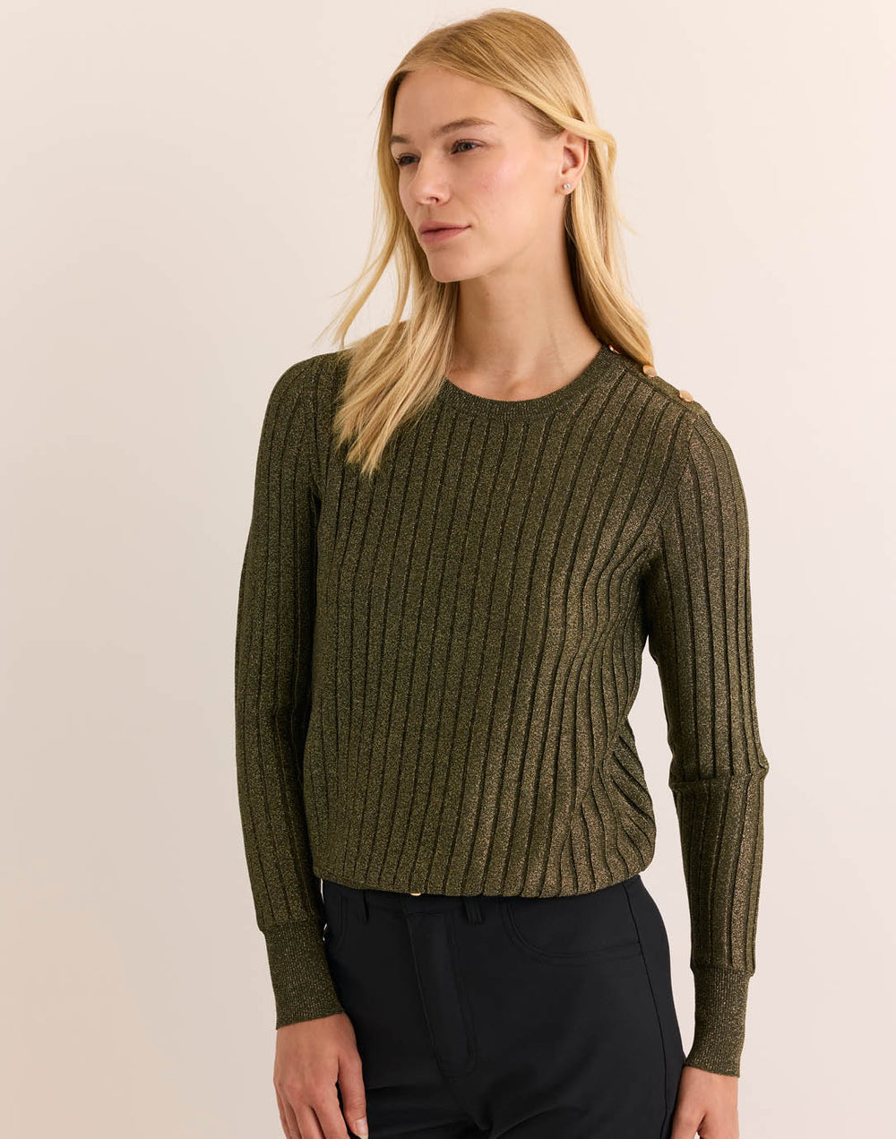 Amber Long Sleeve Shoulder Button Lurex Sweater