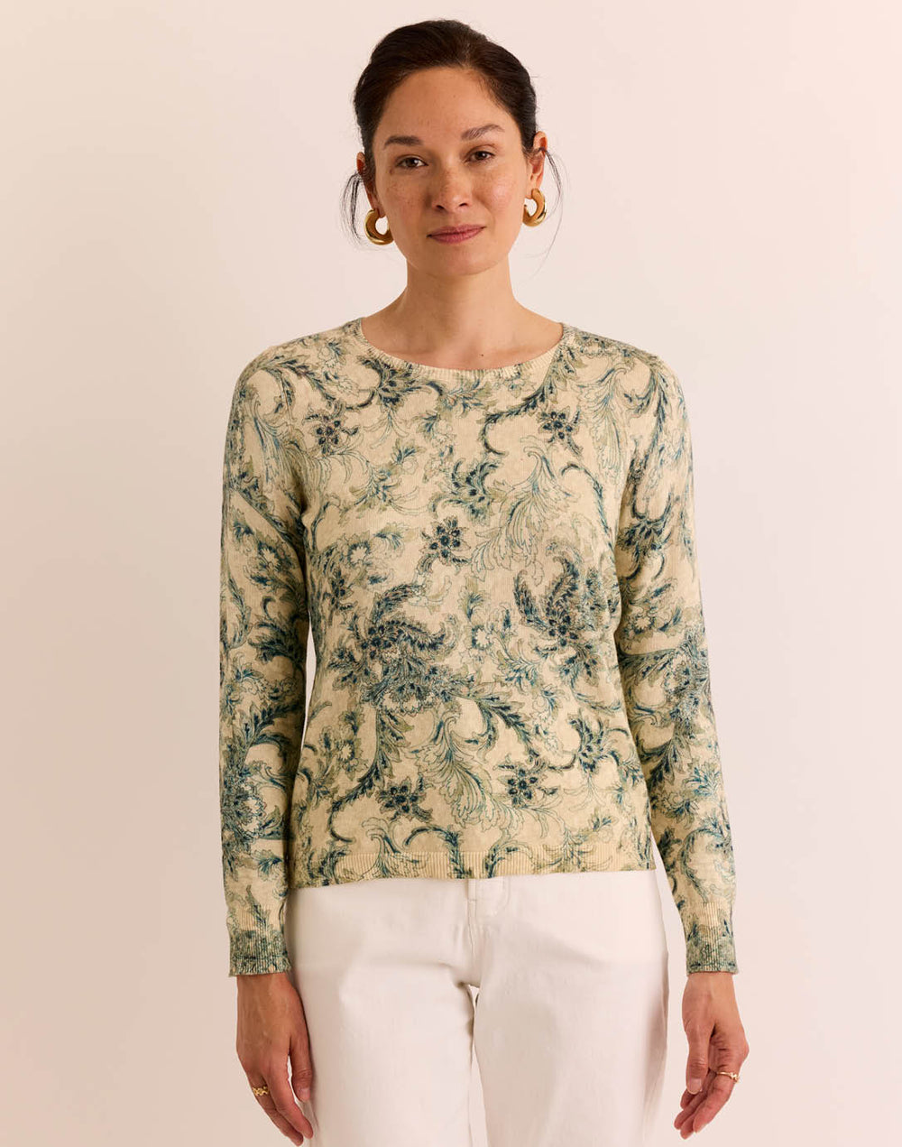 Phoebe Long Sleeve Fresco Print Sweater