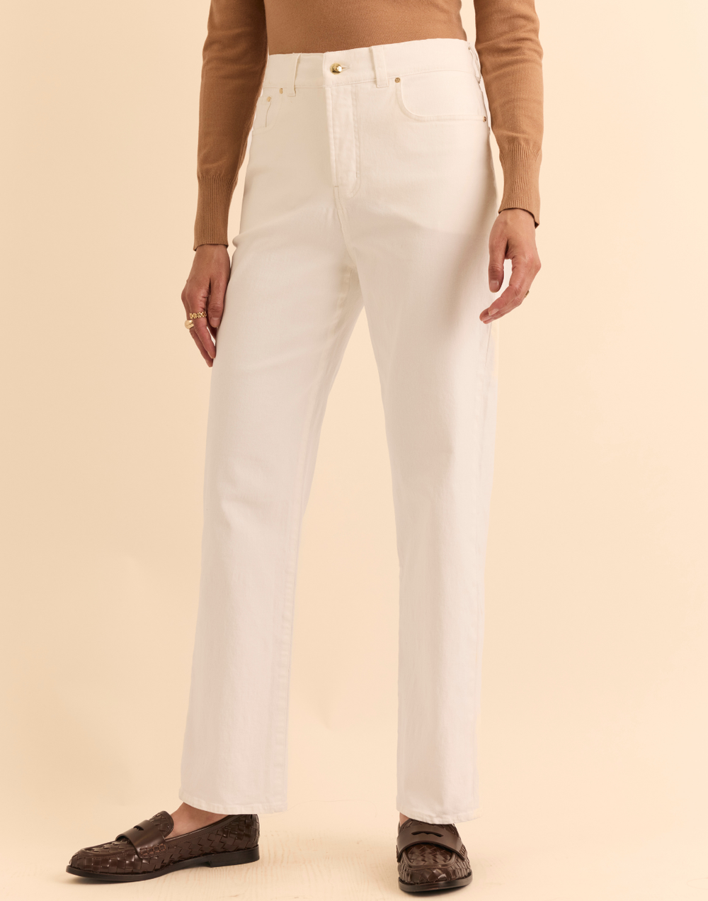 Lydia Straight Leg Ecru Stretch Denim Jean